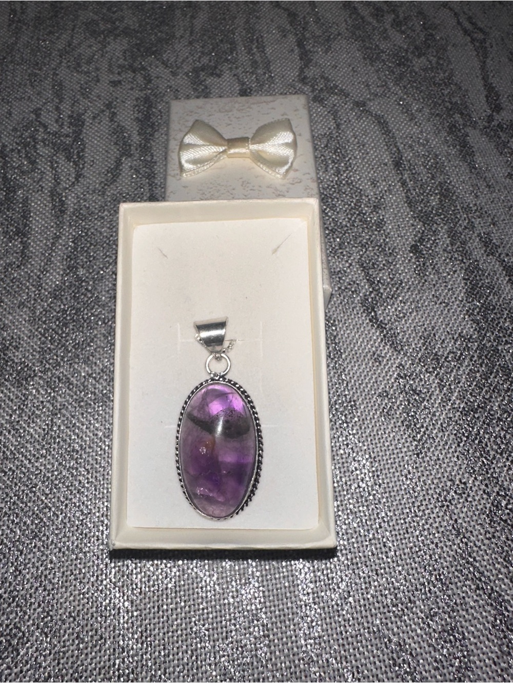 Sterling Silver Amethyst Oval Pendant - Purple